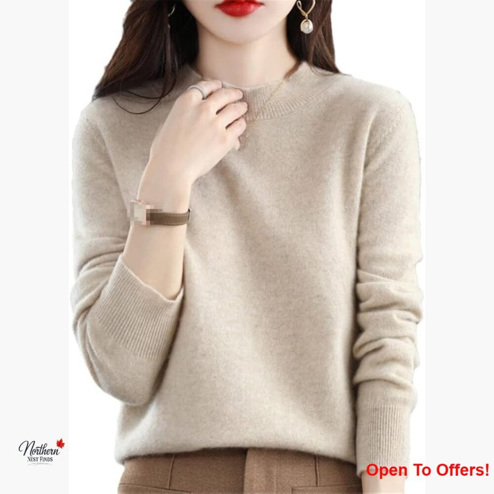 100% Pure Cashmere Pullover Sweater Half High Collar